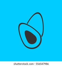 Avocado fruits icon flat. Simple vector black pictogram on blue background