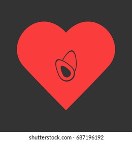 Avocado fruits icon flat. Simple pictogram on heart background. Vector illustration symbol