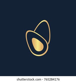 Avocado fruits icon flat. Simple gold pictogram on dark background. Vector illustration symbol