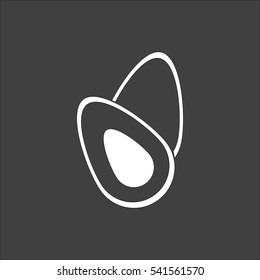 Avocado fruits icon flat. Vector white illustration isolated on black background. Flat symbol