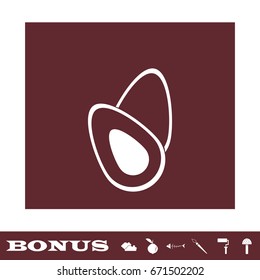 Avocado fruits icon flat. White pictogram on brown background. Vector illustration symbol and bonus icons