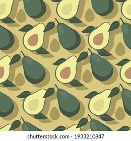 Avocado fruits seamless pattern. Vector illustration in a flat style.
