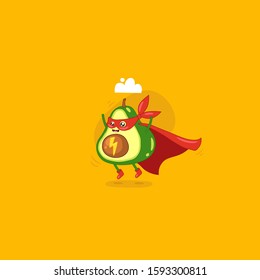 Avocado, funny cartoon character of avocado super hero. Vector illustration. Vector concept illustration with cute avocados isolated on background.