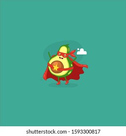 Avocado, Funny cartoon character of avocado super hero. Vector concept illustration with cute avocados isolated on background.