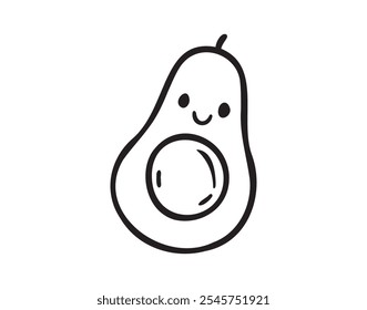 Avocado funny character with a smile doodle hand drawn icon. Avocado happy smiling drawing clipart outline element. Vector illustration