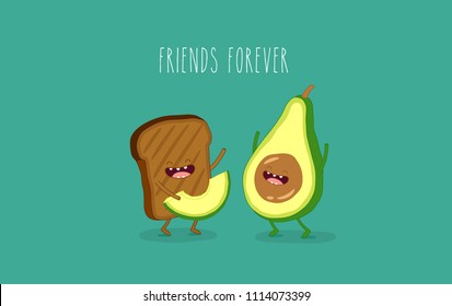 Avocado funny toast breakfast. Funny avocado image for cards, fridge magnets, stickers, posters, menu. svg