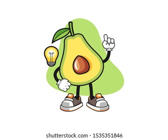 Avocado get an idea mascot design vector. Cartoon character illustration for business, t shirt, sticker.