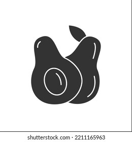 Avocado glyph icon. Superfood. Organic healthy energetic food for balanced nutrition. Detox and weight loss supplements. Vegetarian food.Filled flat sign. Isolated silhouette vector illustration