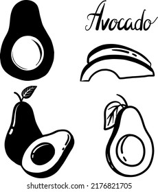 Avocado glyph silhouette icon set vector on white background. Flat vector avocado icon symbol sign from modern fruits collection for mobile concept and web apps design