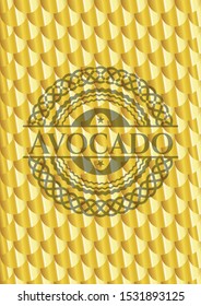 Avocado gold badge. Scales pattern. Vector Illustration. Detailed.