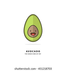 Avocado The Good Kind Of Fat (Line Art in Flat Style Vector Illustration Design Template)