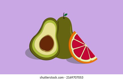 Avocado and grapefruit slices icon vector illustration, best for your decoration images. Persea americana an paradisi Macfad.