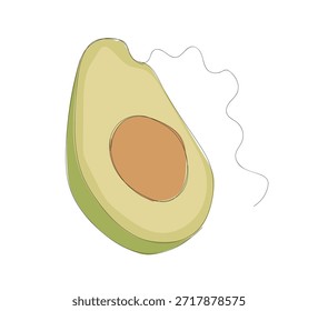 Avocado green continuous one line drawing  isolated on a white background. Outline avocado fruit collections. Vector illustration. Hand made vector not Al
