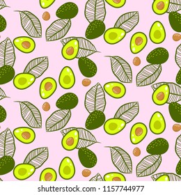 Avocado green on pastel pink seamless vector pattern.