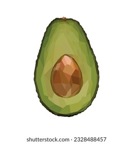 Avocado green with a stone, half, isolated on a white background. Vector graphics, low poly illustration.