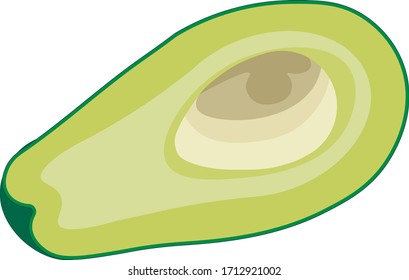 An avocado. Green and yellow without background.