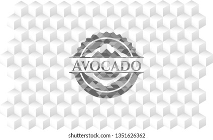 Avocado grey emblem. Retro with geometric cube white background