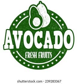 Avocado grunge rubber stamp or label on white, vector illustration