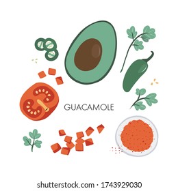 avocado guacamole dip elements. cooking process. for prints, designs, postcards, menus, food ferries. hand drawn isolated on a white background