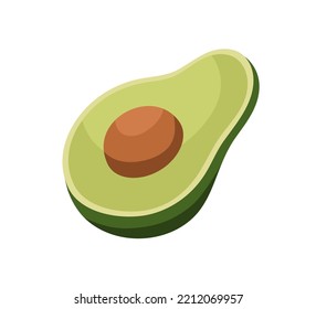 Media aguacate, núcleo. Fruta vegetariana sana cortada con pozo. Sección transversal de verduras con semilla. Alimentación natural orgánica fresca, nutrición. Ilustración vectorial de caricatura plana aislada en fondo blanco