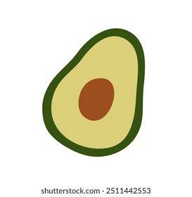 Avocado half with core, seed. Fresh green fruit icon, vegetable with pit. Healthy raw food. Natural organic ripe, cut piece. Vegan nutrition. Flat vector illustration isolated on white background