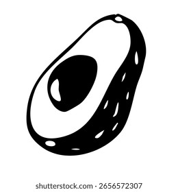 Aguacate medio aguacate verde con semilla. Fruta aislada en un fondo blanco. Ilustración vectorial de fruta fresca orgánica dibujada a mano.