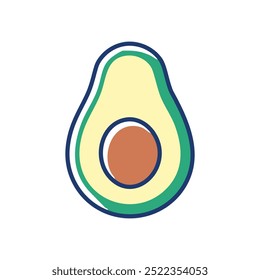 Avocado half illustration. Half of a green avocado with a large seed inside, symbolizing healthy eating and nutritious food.