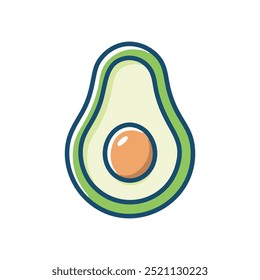 Avocado half illustration. Simple line art illustration of a sliced avocado. Ideal for healthy food and diet concepts.