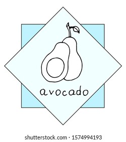 Avocado, half an avocado on a beautiful background. Vegetarian. Elements for your design. A series of food and beverage and cooking ingredients. Vector illustration