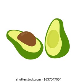 Avocado, die Hälfte des Avocado auf weißem Hintergrund. Vegetarische Elemente für Ihr Design. Vektorgrafik. Symbol der Alligatorbirne