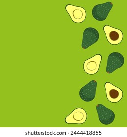 Avocado half pattern vector background green healthy food natural set
