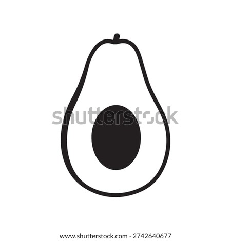 Avocado half with pit illustration simple black and white line drawing of a cut avocado fruit icon healthy food symbol