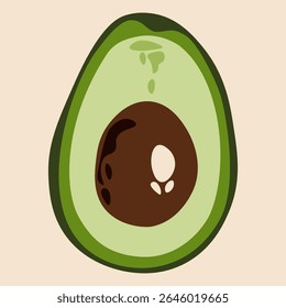 Metade abacate. Fruta verde madura cortada ao meio, fatia de abacate com caroço, ingrediente vegetariano orgânico tropical exótico, alimentação nutricional saudável. Ilustração de abacate vetorial.