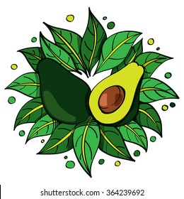 Avocado, half of avocado, avocado seed, tattoo