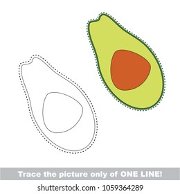 Avocado Half Slice to be traced only of one line, the tracing educational game to preschool kids with easy game level, the colorful and colorless version.