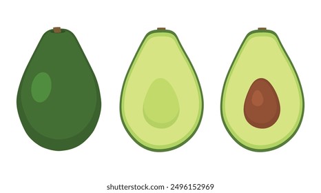 Avocado, half sliced vector illustration.