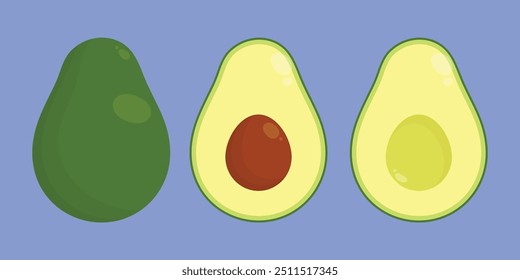 Avocado, half sliced vector illustration. Avocado fruit set vector icon. avocado half cut 