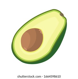 Avocado half view of green natural product isolated on white. Element of cosmetic mask with cutting of organic fresh fruit. Vitamin treatment with vegan and raw food for skin or hair vector