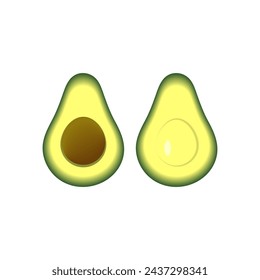 Avocado halfs 3d colours transition realistic vector icon edotable stroke