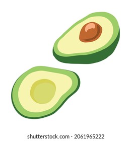 Avocado halfs on a white background. Healthy food and lifestyle. Cartoon flat illustration