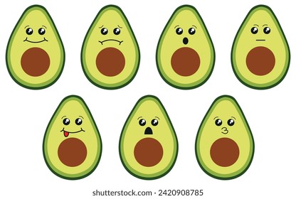 avocado halves with different expressions of emotions