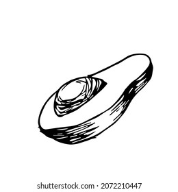 El aguacate se queda a la mitad. Ilustración vectorial. Rasgos de aguacate, mitades de aguacate. Ilustraciones de Doodle