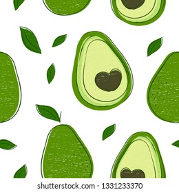 Avocado hand drawing style beauty seamless pattern. Vector illustration color seamless pattern. Avocado ,abstract line, tropical friut concept