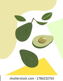 Avocado handgezeichnet in abstraktem Stillleben in Pastellfarben Poster der modernen Kunst. Abstrakte Papierschnitte für soziale Medien, Postkarten, Drucke.