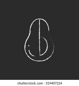 Avocado hand drawn in chalk on a blackboard vector white icon isolated on a black background.