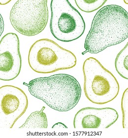 Avocado hand drawn illustration. Avocado seamless pattern. Sketch vector illustration. Can used for packaging design. Avocado food.