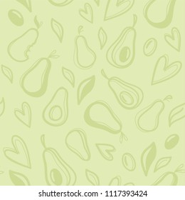 Avocado hand drawn seamless pattern. Vector illustration
