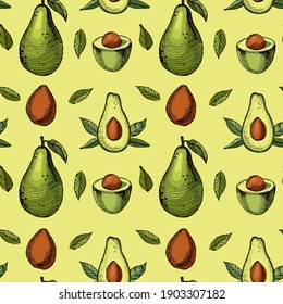 Avocado hand drawn vector illustration.Detailed engraving pattern.Engraved style fruit. Cooking ingredient.Great for fabrics, wallpaper,packaging.