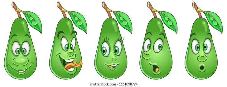 Avocado. Healthy Food concept. Emoji Emoticon collection. Cartoon characters for kids coloring book, colouring pages, t-shirt print, icon, logo, label, patch, sticker.