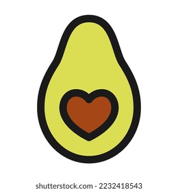 Avocado with heart shape seed icon. Vegetable food sign. Keto diet nutrition symbol. Vector graphics